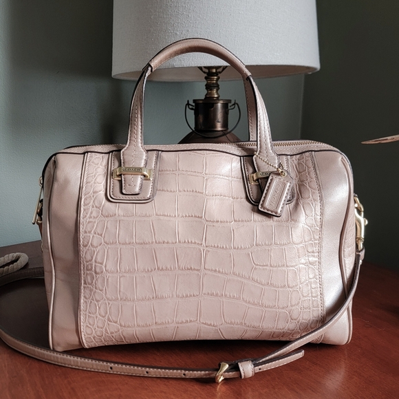 Coach Taylor Exotic Leather Satchel Tan Gold Snakeskin Embossed Leather #F25329 - Picture 1 of 16